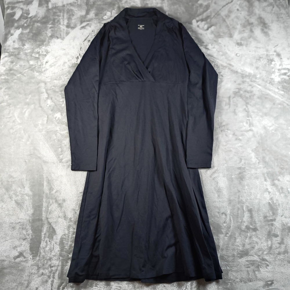 Patagonia Dress Womens Large Black Long Sleeve V Neck Midi Stretch Performance